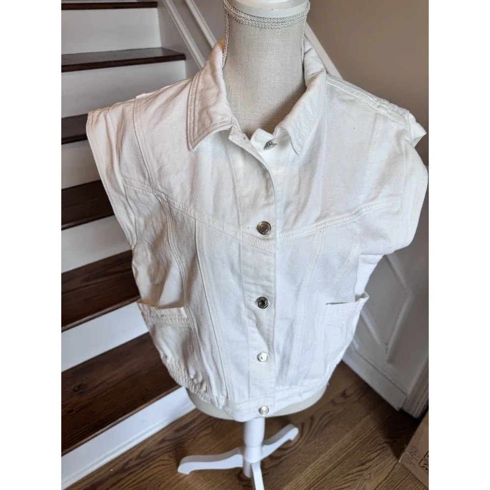 Elan White Wash Denim Jean Button Up Vest‎ NWT Size Medium